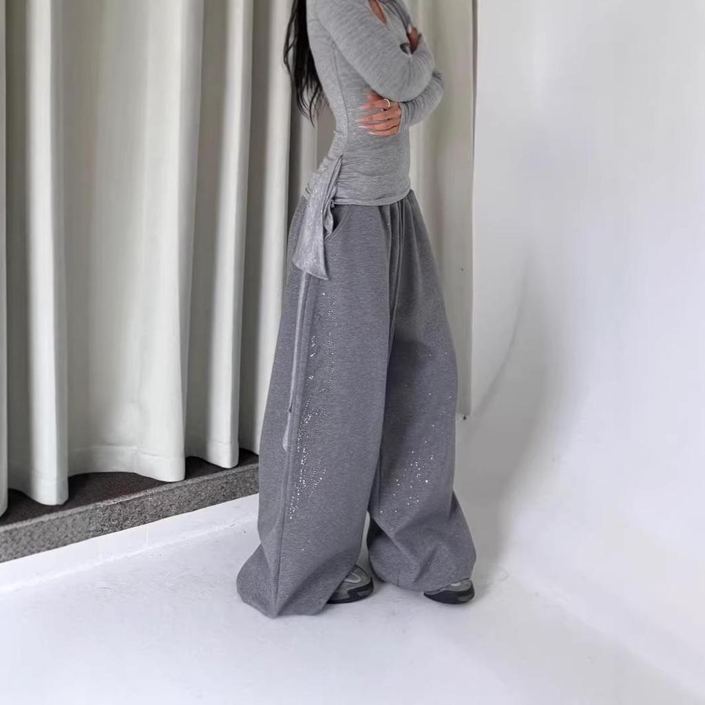 Damen Frühlings High Waist Koreanischer Stil Kordelzug Weite Hosen