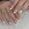 24pcs Long Almond False Nails French Rose Re Crocodile Pattern Press On Nails Irregular Gold Foil Simple White Flowers