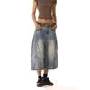 Women Baggy Wide Leg Denim Culottes Vintage Washed Loose Cropped Jeans