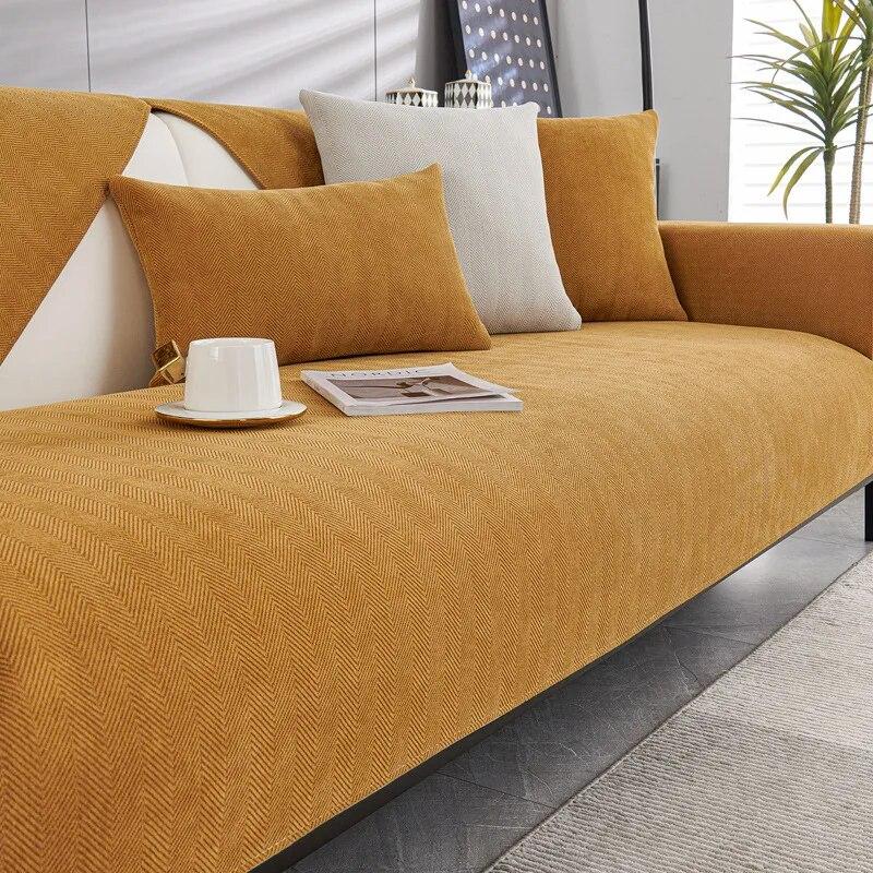 Stripe Pattern Sofa Cushion All-season Universal Anti-skid Light Luxury Chenille Solid Color Sofa Cover Pillow Cover Hand Towel