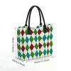  Colorful Argyle Canvas Tote Bag Large Capacity Casual Daily Shoulder Bag for Shopping Travel