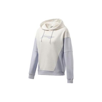 Li Ning Fitness Series Loose Casual Color Block Pullover Hoodie Women Hoodies White AWDR452-2