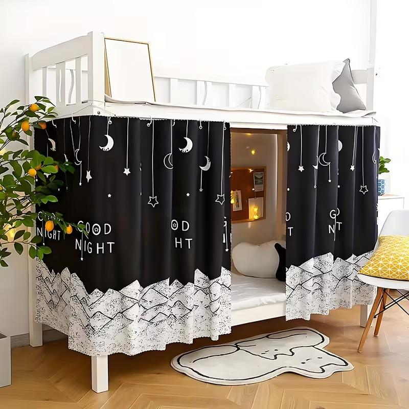 1 Bedroom Bed Curtain - Blackout, Star Patterned Room Partition, Lightweight Fabric, Perfect for Families and Dormitories