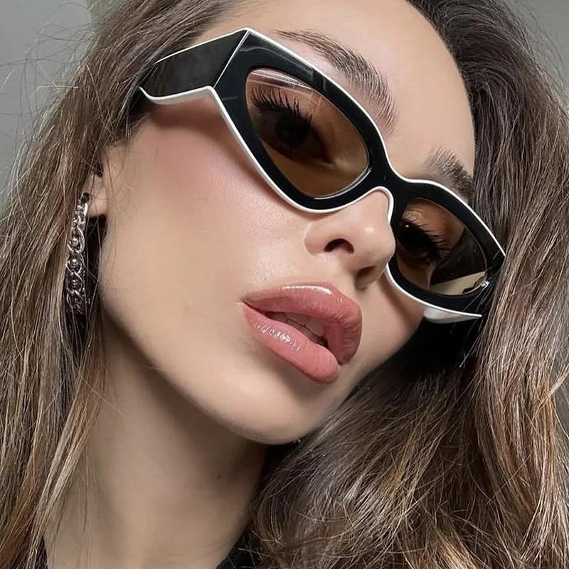 Fashionable Color Blocked Minimalist Sunglasses New Cat Eye High-End Versatile Glasses Stylish Women Eyewear Uv Protection