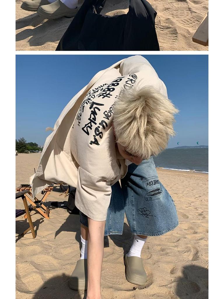 Men's Trendy American Retro Graffiti Oversized Seven-Point Jeans - Summer Street Loose Casual Shorts