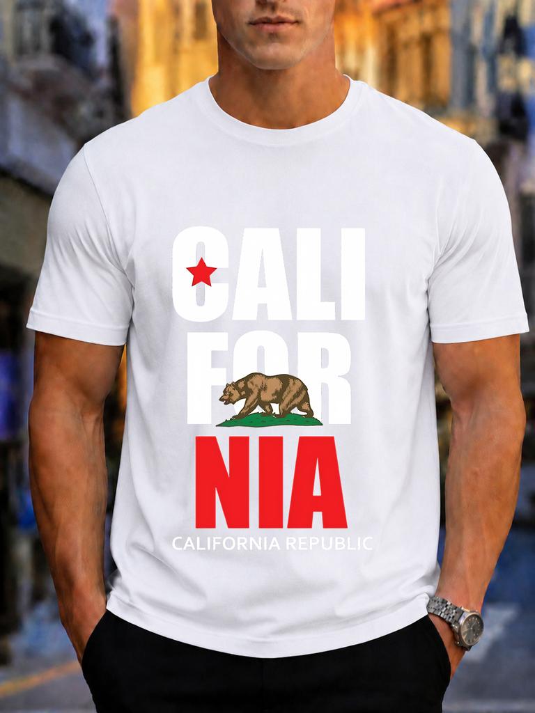 2026 New Arrival 100 Cotton Tshirt California Republic Bear Red Star State Flag Eleunisext Print Crew Neck Casual Tee