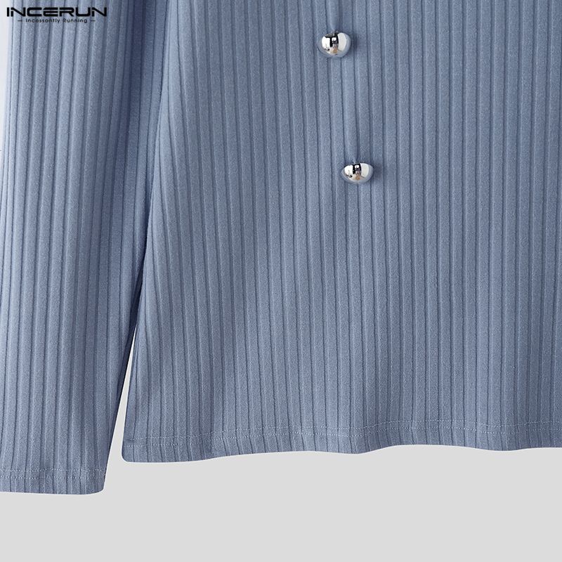 INCERUN Spring Men's High Neck Long Sleeve Buttons Decorative Fitted T-shirts Tops Undershirts