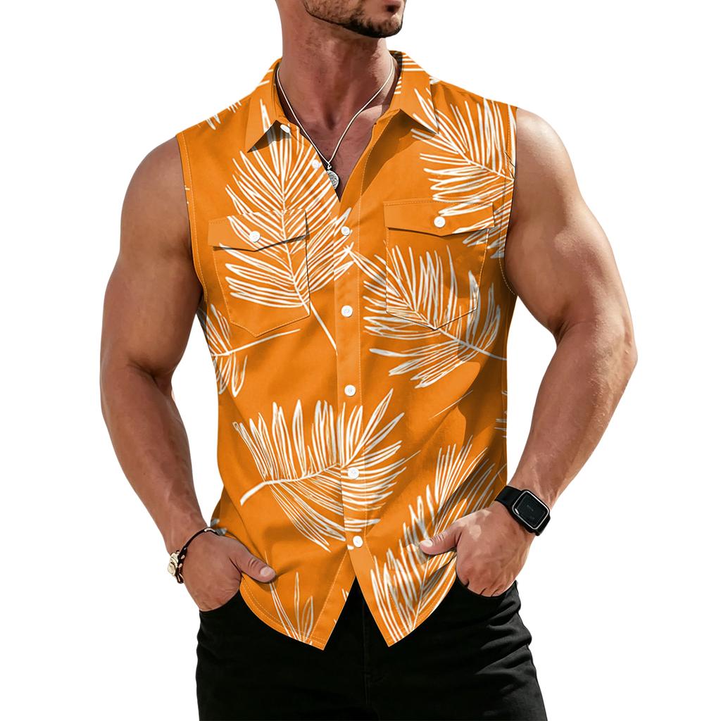 Men's Workwear Lapel Button-Down Vest Shirt - Lightweight Sleeveless Top