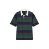 Striped Loose Casual Short Sleeve Polo Shirt Unisex Tops Dark-Green 448767-58