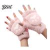 Fingerless Gloves with Flap Cover Furry Cat Paw Thermal Gloves Flip Top Mitten Button for Women Winter Cozy Outdoor Cold Weather Plush Half