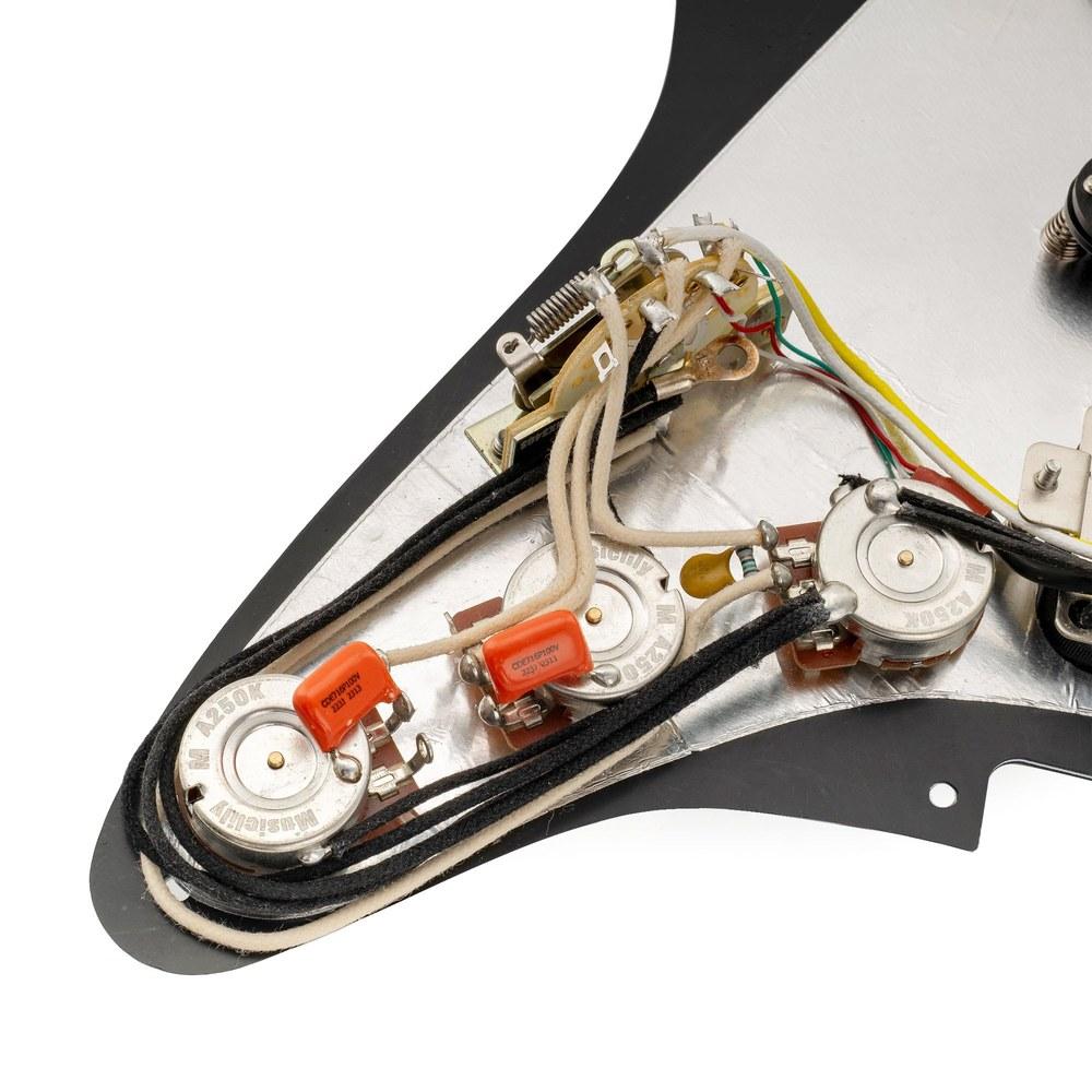 Musiclily Pro SSH Strat Wiring Pre-assembled Pickguard with Artec Alnico 5 Pickups Black Pearl 4P for ST Stratocaster Electric Guitar