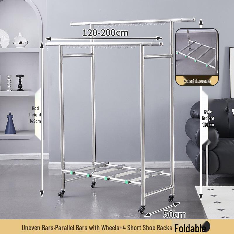 Mobile Stainless Steel Clothes Drying Rack, Multi-Pole & Layer, Quilt/Bedding Friendly, Indoor/Outdoor, Includes Shoe Rack