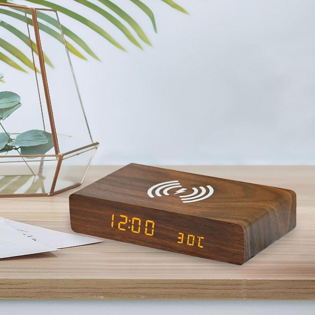 Alarm Clock with Wireless Charging Snooze Function LED Display Multipurpose for Restaurant Desktop Bedside Home Decoration Dorm