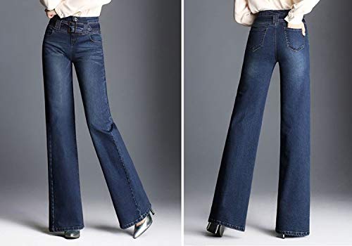 Teddy Women's Stretch Wide-Leg Denim Pants, Spring/Autumn/Winter, High-Waisted, Cut-Off Jeans, Stretch, Belt Included, Indigo, Size L (p121)