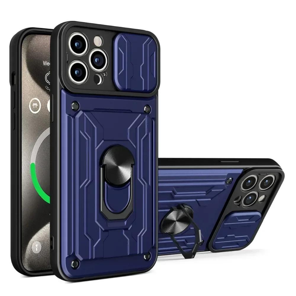Case For iPhone 17 16 15 14 13 12 11 Pro Max XR XS Plus SE Slide Camera Card Slot Military Grade Ring 360 Magnetic Back Cover
