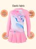 2025 Pink Tie-Dye Long Sleeve Two-Piece Swimsuit for Girls: Includes Short Skirt
