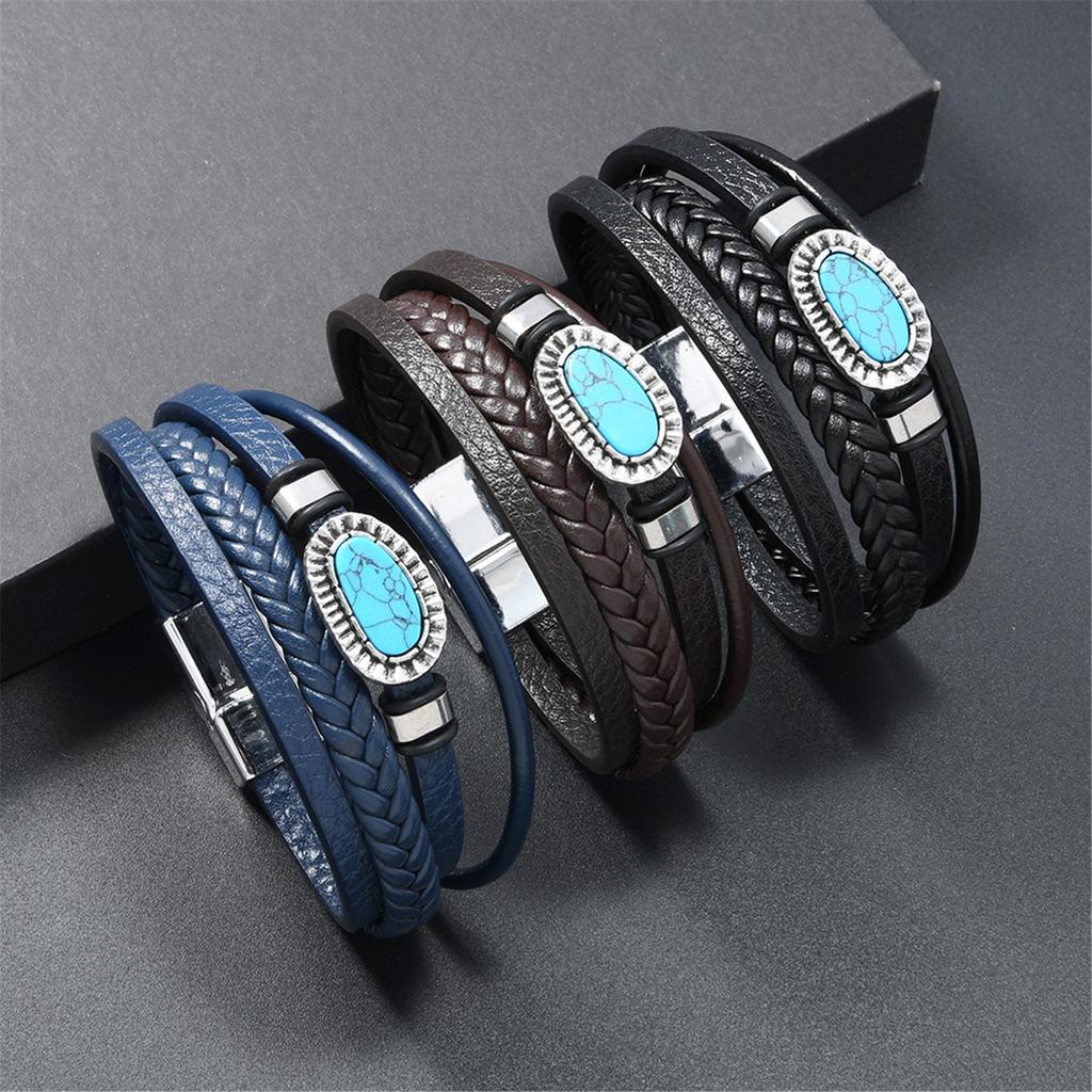 Handgefertigtes magnetisches Armband aus Türkis-Leder mit Zinklegierung, mehrlagiges Armreif-Schmuckstück für empfindliche Haut