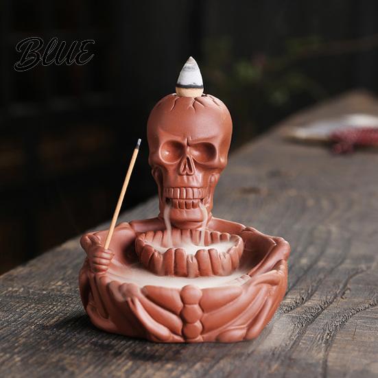 Skeleton Incense Holder Burner Backflow Waterfall Cone Holder Gothic Skull Burner Stick for Halloween Home Decor Meditation Accessory
