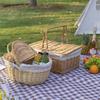 Portable Rattan Woven Picnic Basket with Lid - Small Outdoor Floral & Fruit Basket