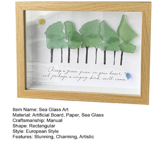 Sea Glass Tree Wall Art with Frame Handmade Forest Tree Seaglass Artwork Picture