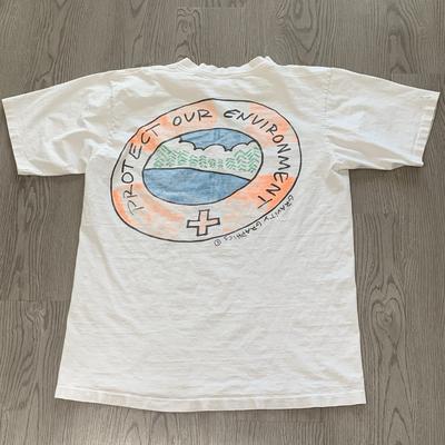 Vintage 90. léta Earth Guard Chraňte životní prostředí Bílé tričko Příroda Velké