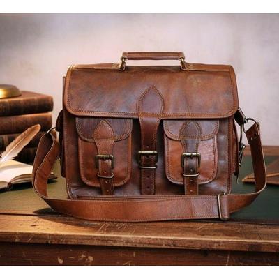 Mochila masculina couro de cabra marrom vintage para laptop ombro bolsa feita à mão