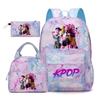 Korean Drama Demon Hunter Backpack Lunch Bag Pencil Case Set Student Three-piece School Bag Pencil Case Lunch Bag