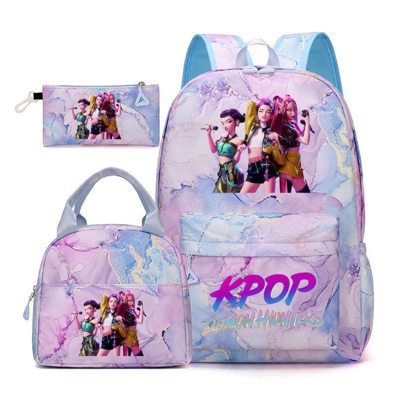 Korean Drama Demon Hunter Backpack Lunch Bag Pencil Case Set Student Three-piece School Bag Pencil Case Lunch Bag