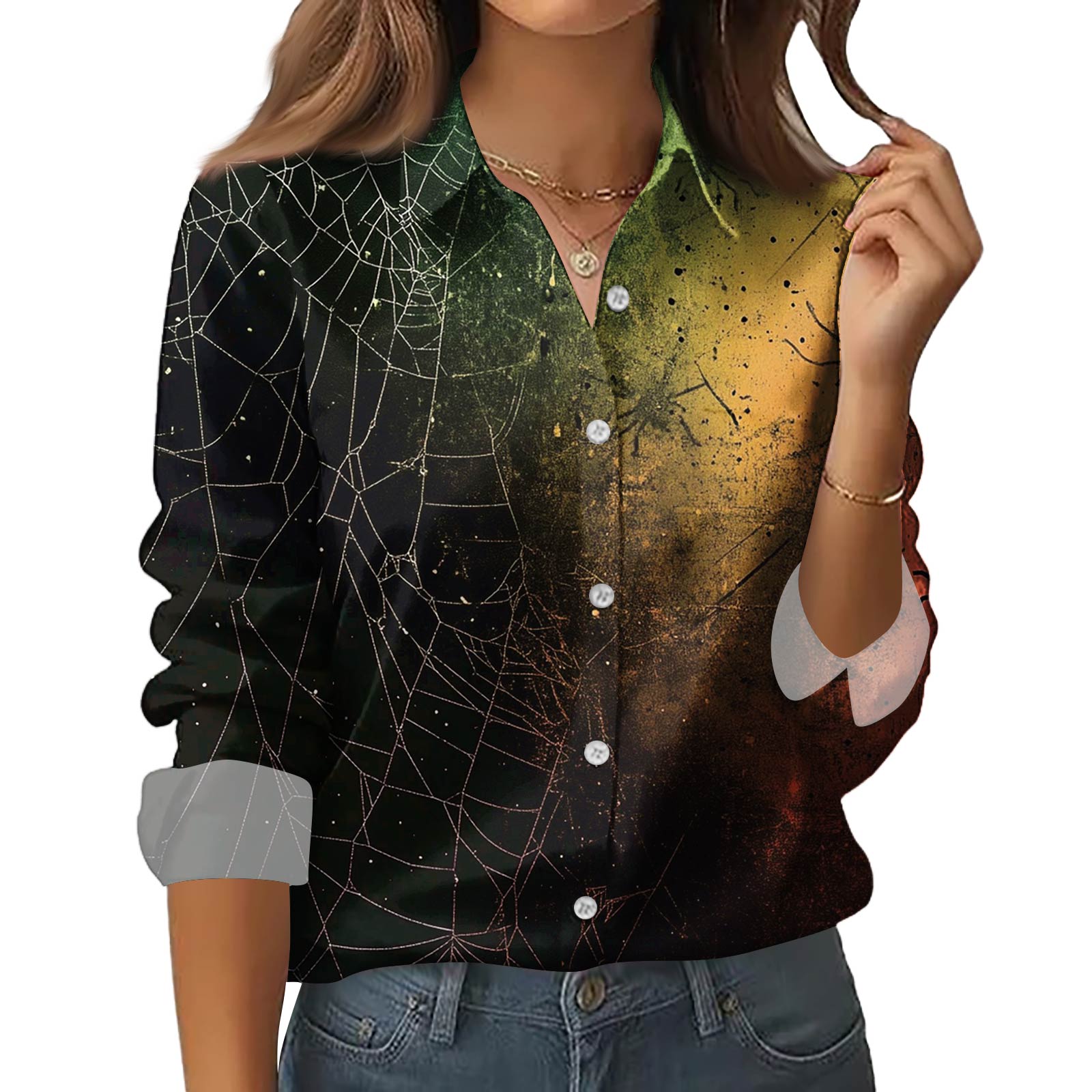 

Женская рубашка-блузка с принтом и пуговицами, длинный рукав, повседневный базовый рубашечный воротник, обычный топ XL