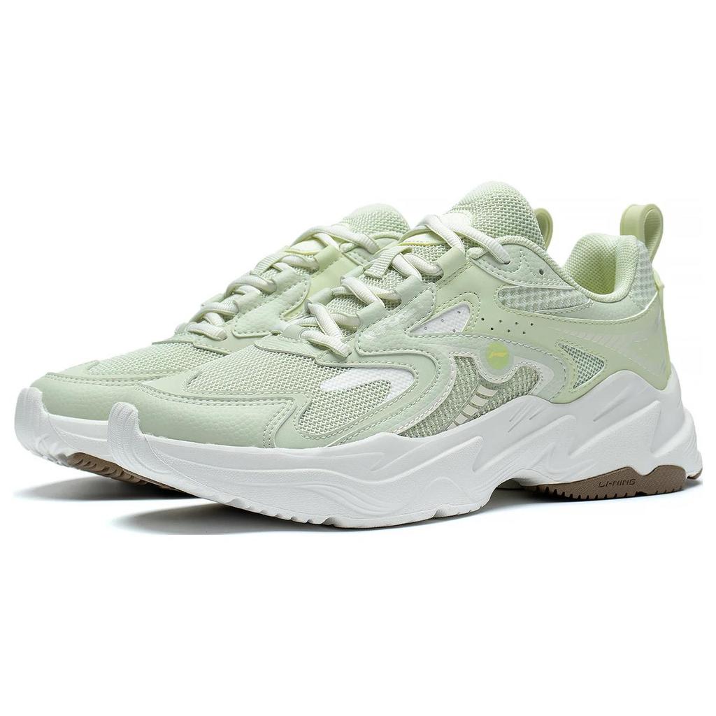 Li Ning Cushioning Slip Resistant Abrasion Resistant Low Top Running Shoes Women's White Green ARXT010-4