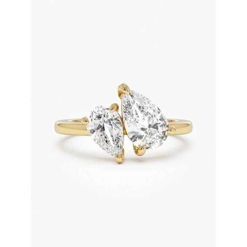 

925 Sterling Silver Sparkling Water Drop Interweaving Dazzling Clear Pear CZ Finger Rings For Women Gift Wedding Fine Jewelry 7 золотистый