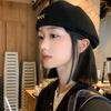 Black beret women's autumn and winter versatile woolen warm face small hat big head circumference bud painter hat