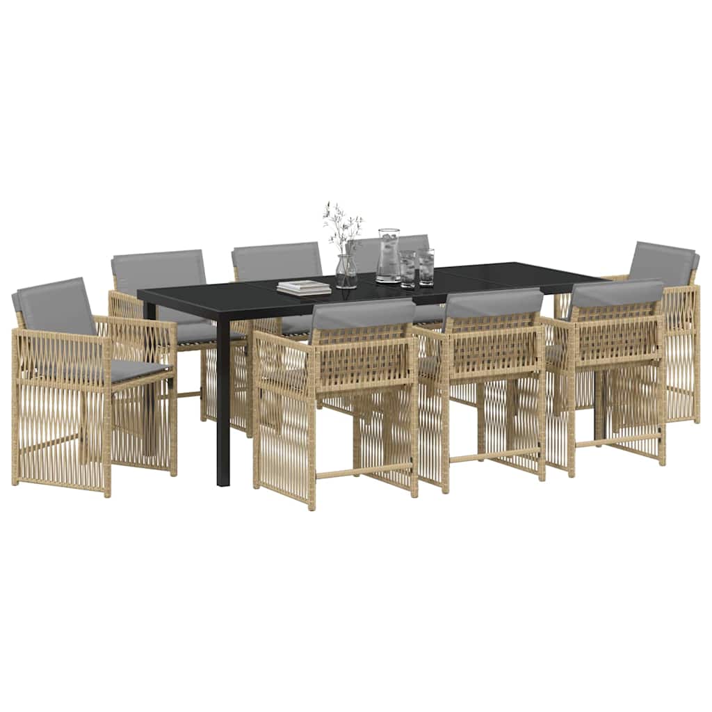 Garden Dining Set 9 pcs Beige Poly Rattan