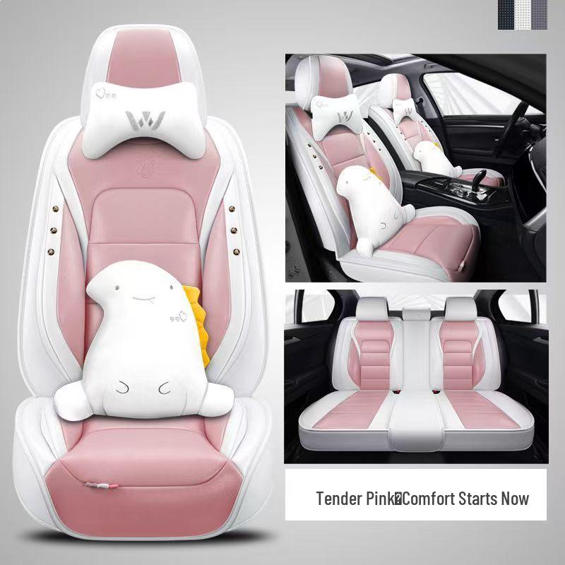 Universal Cartoon Car Seat Cushion - Four Seasons, Wear-Resistant, Dirt-Resistant, Full Surround, Leather Cover for Five-Seaters