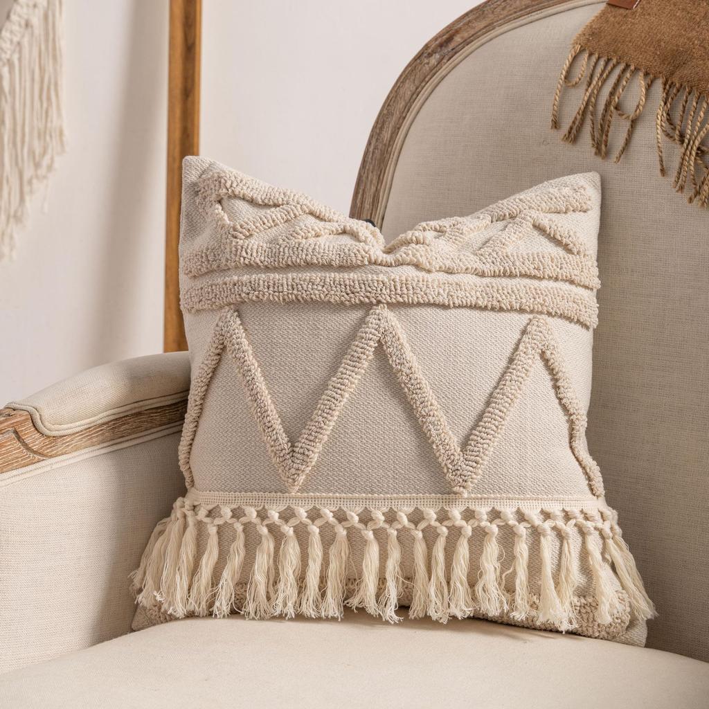 Ins Style Home Sofa High-End Pillow Cover Knitted Tassel Lamp Luxury Simple Hotel Bedside Pillow Cover Pillowcase