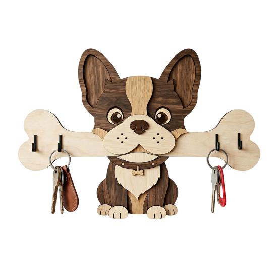 Portachiavi in Legno da Parete, Gancio per Ingresso a Forma di Cane che Tiene un Osso per Casa, Cucina, Corridoio, Organizer Rustico per Chiavi, Guinzaglio per Cani