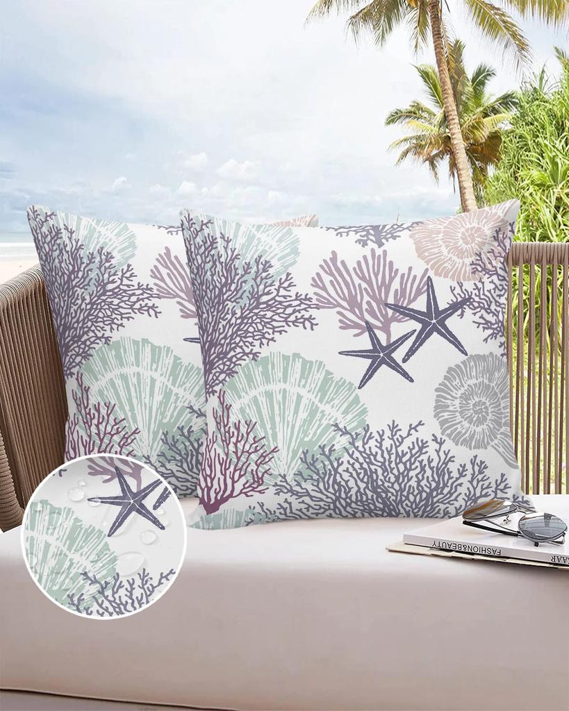 Marine Coral Shell Starfish 2/4PCS Outdoor Garden Chair Waterproof Cushion Cover Modern Home Decor 45/50/60cm Pillow Case