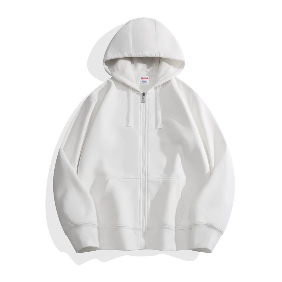 Осенняя двухигольная качественная флисовая кофта с капюшоном застежкой-молнией спускающимися плечами и повязками на голову одежда для пар модная школьная одежда для студентов мужского и женского пола M белый 3290₽