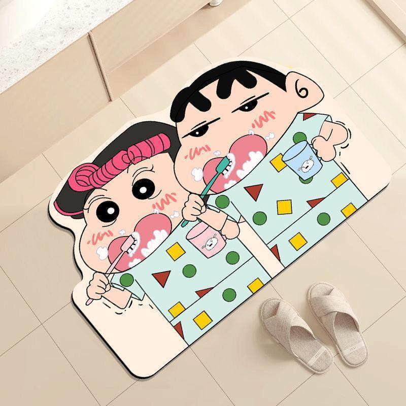 Alfombra de baño de tierra de diatomeas con dibujos animados de Crayon Shin-Chan, superabsorbente, antideslizante, para baño, inodoro, entrada, uso do