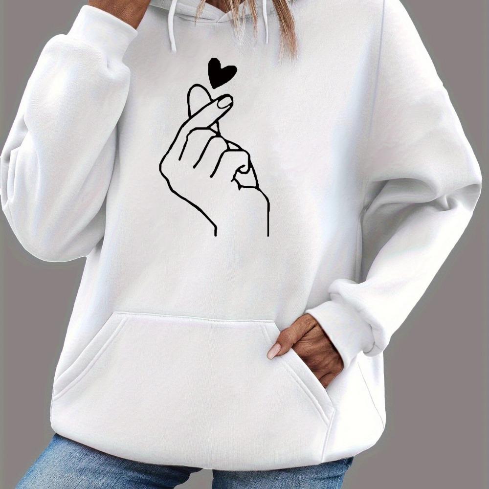 Women's Autumn and Winter and Loose Casual Heart-shaped Printed Velvet Long Sleeved Hooded Sweatshirt