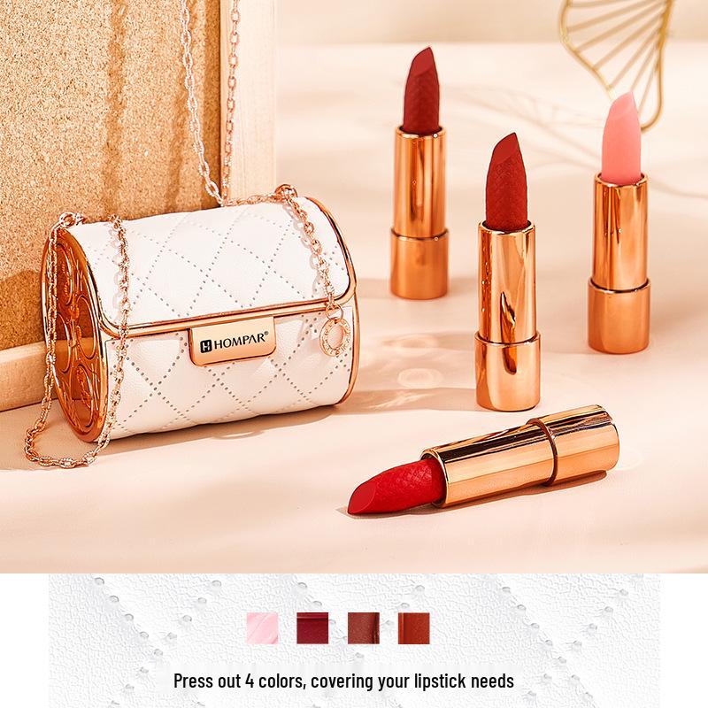 Hanbeier Luxury Leather Handbag & Lipstick Gift Set - Non-Fading, Soft Mist, Moisturizing, Four-Piece Collection