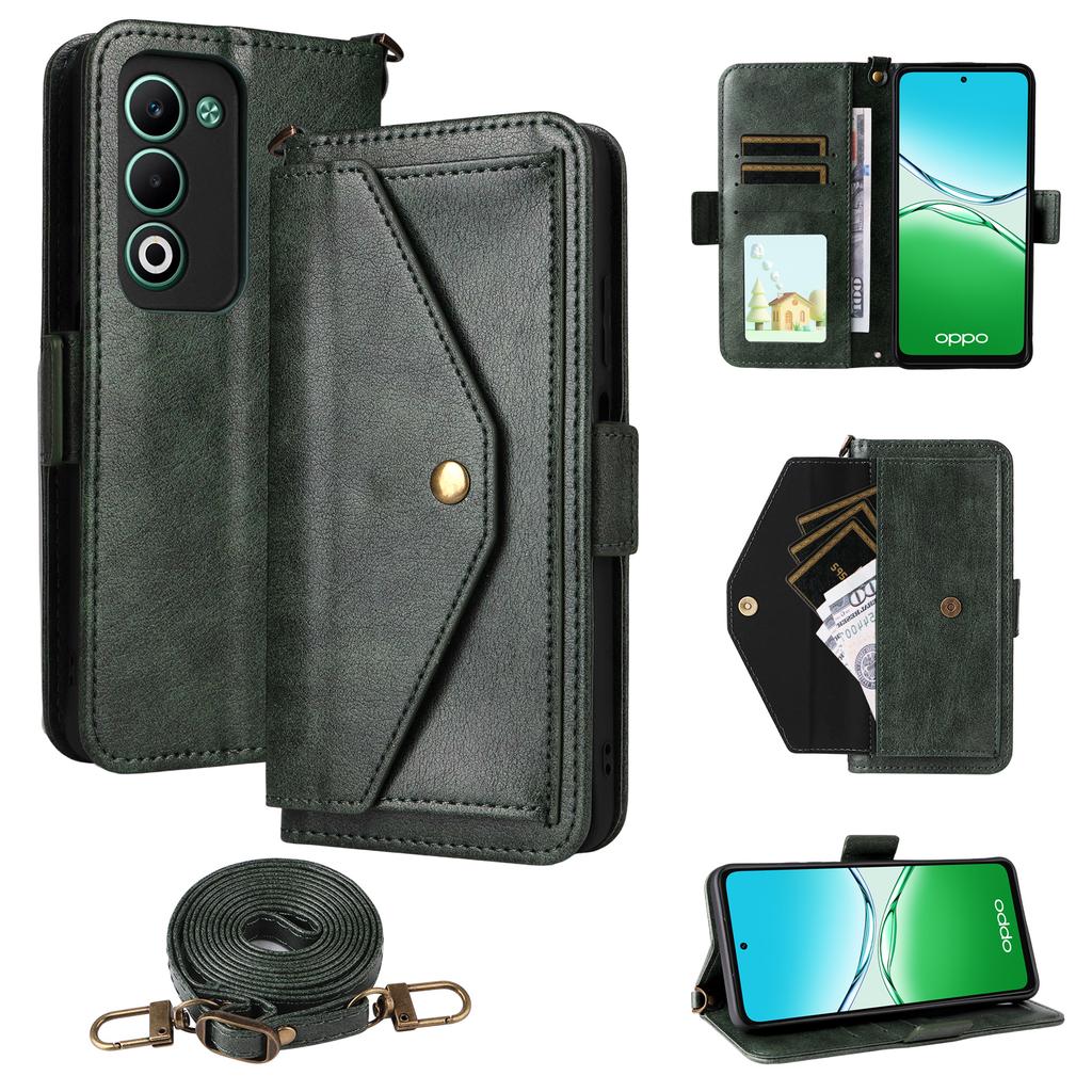 For Oppo A5 5G/4G Leather Case Magnetic Closure Wallet Stand Phone Cover with Crossbody Strap