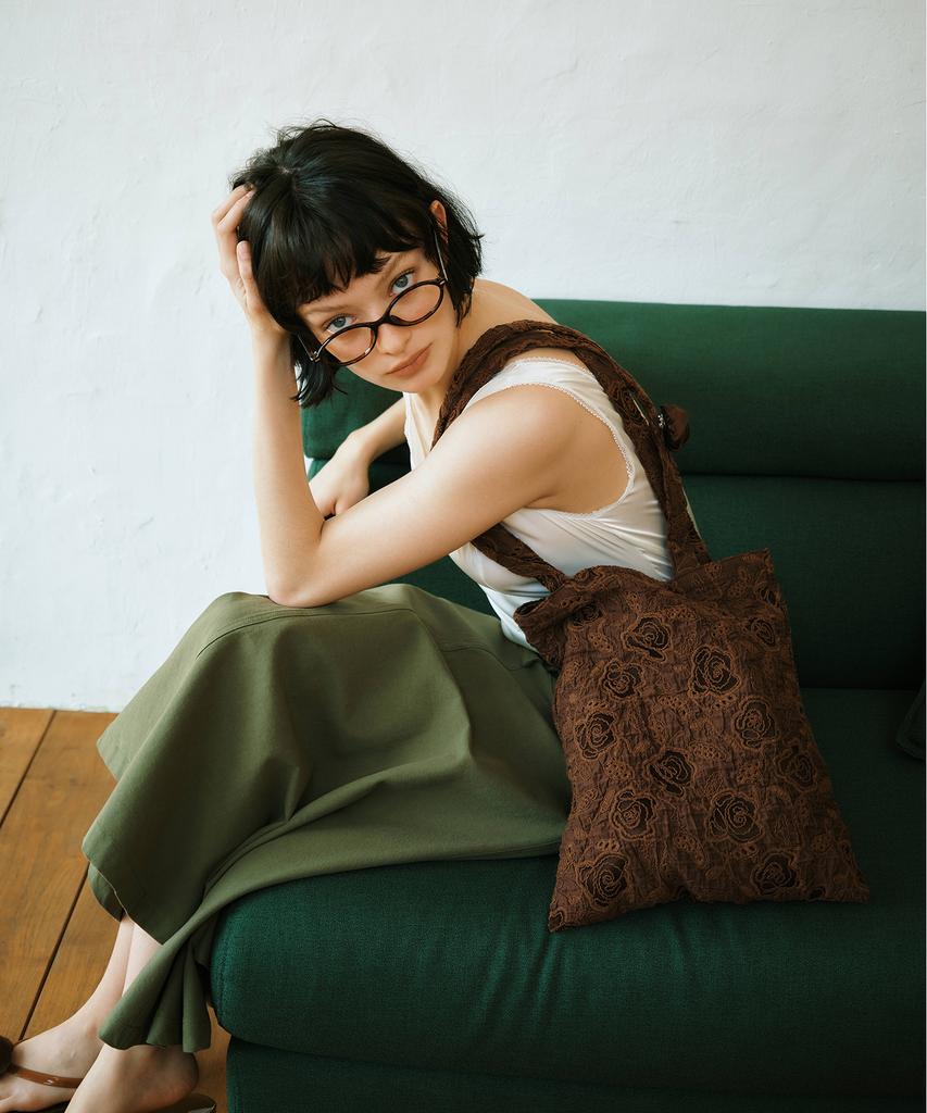 Green Butter Asymmetric Cotton Skirt (Khaki)