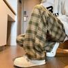 Y2K pantaloni scozzesi verdi vintage uomo Harajuku pantaloni invernali a gamba larga pantaloni sportivi Casual oversize maschili streetwear abiti coreani