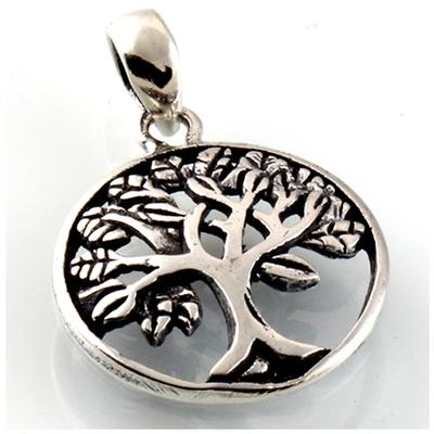 [R4543] – Handgefertigter Silberanhänger „Baum des Lebens“ aus gealtertem Silber – 14 mm