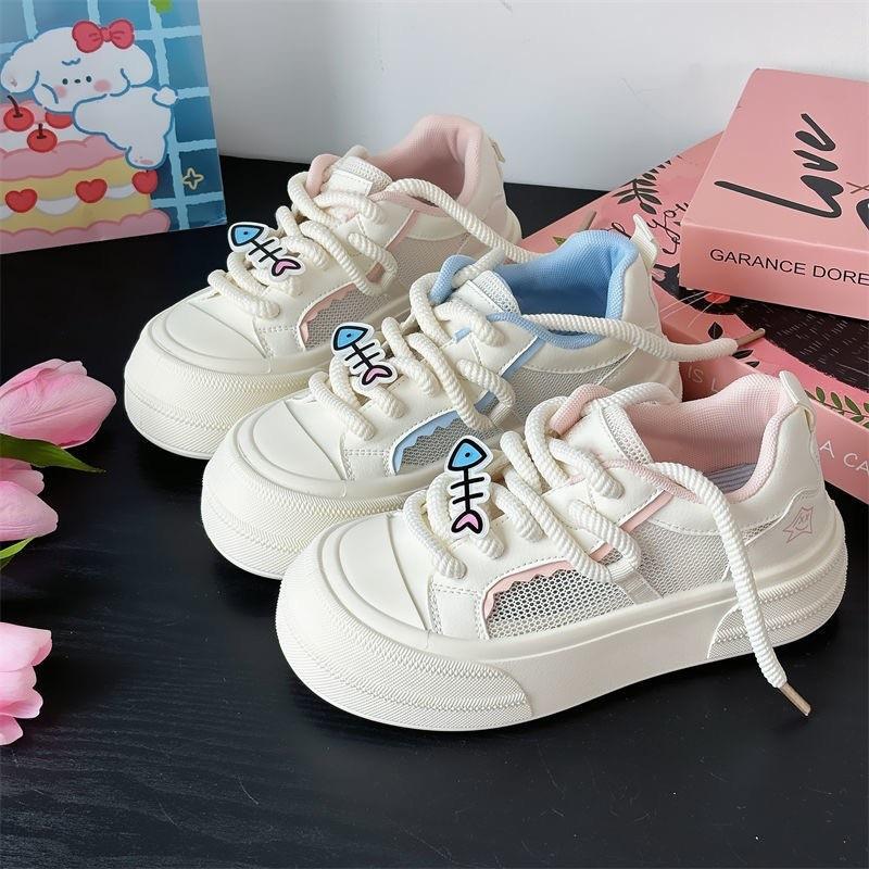 Thick-soled transparent net little white shoes women's 205 summer new niche vacation wind big head board shoes