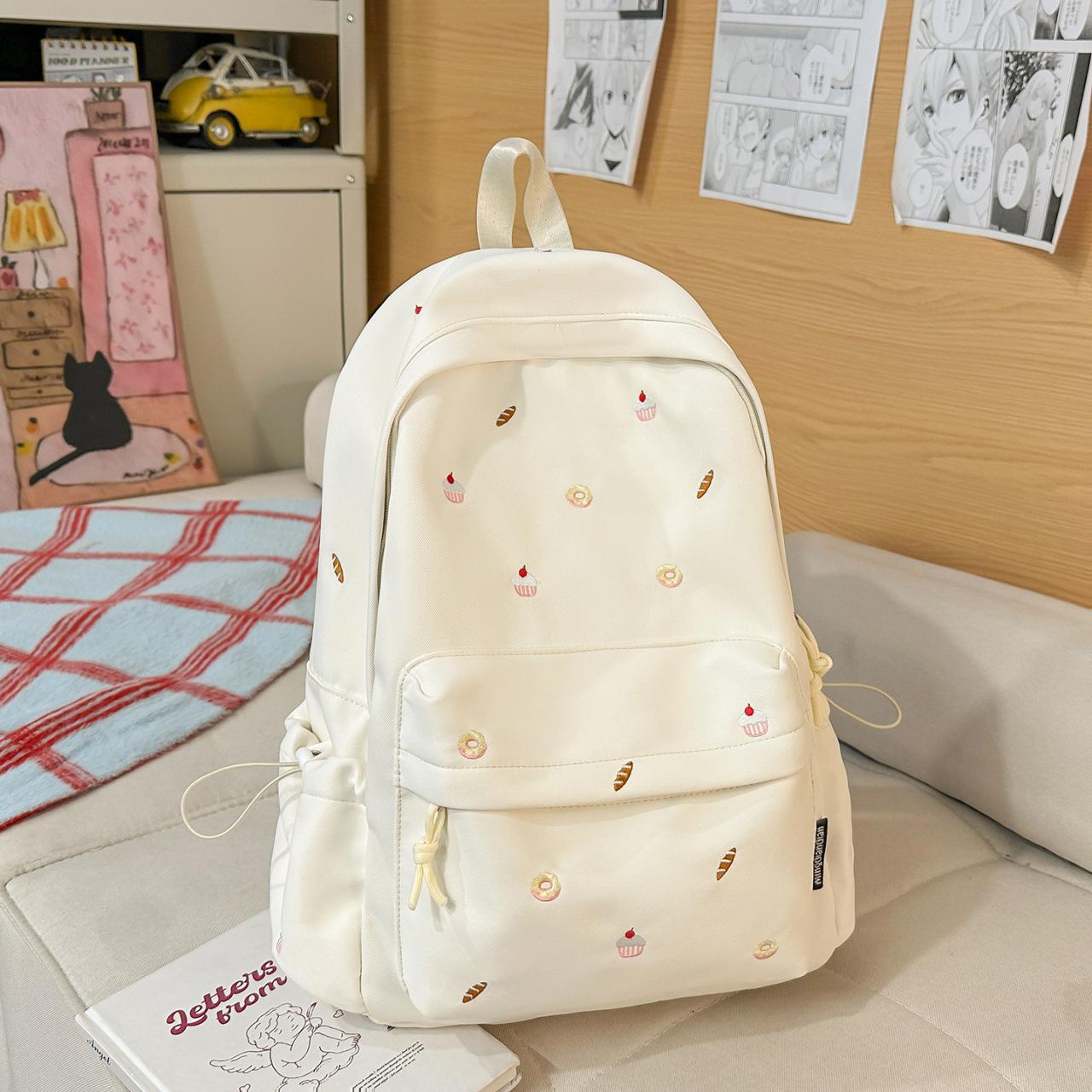 Japanese StyleinsCute Carto Embroidered Girl s School Backpack, Lightweight, Simple, Large Capacity, Student Campus Backpack
