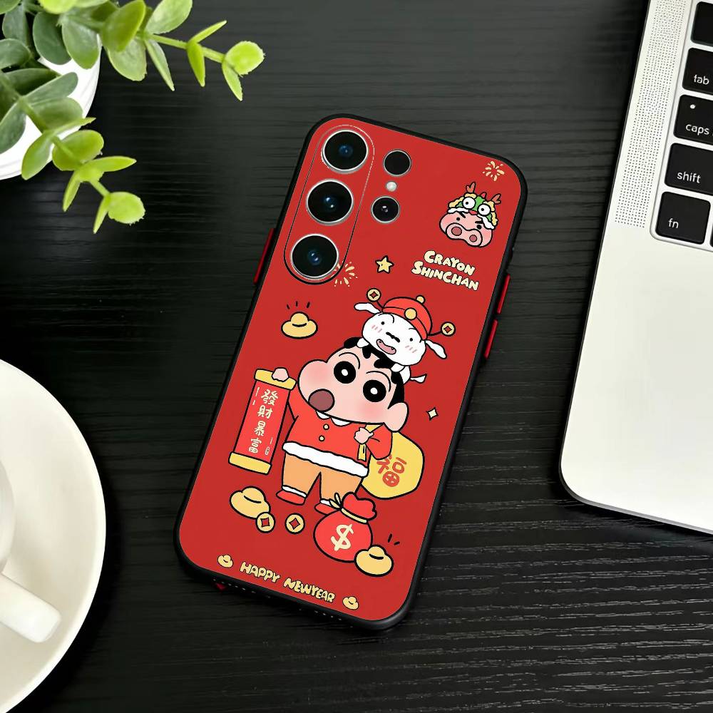 Cartoon N-Crayon Shin-chan Phone Case For Samsung S26,S25,S24,S23,S22,S30,S21,Ultra,Plus,FE 5G Black Soft Cover