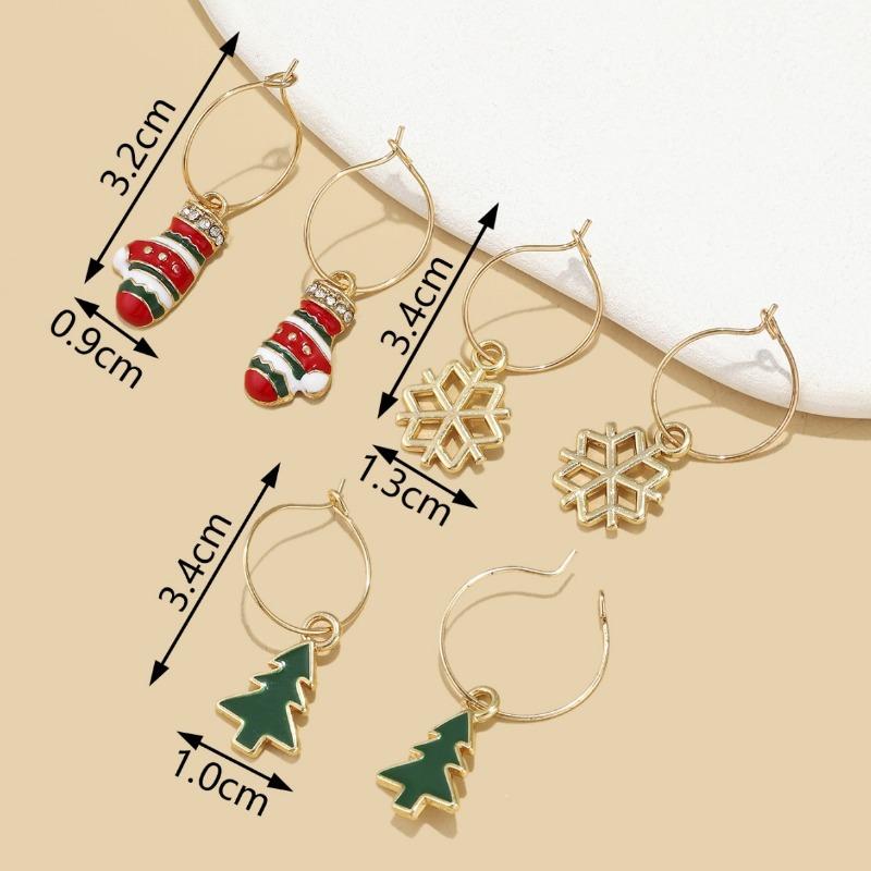 Hot Sale Pair/Set Earrings Pendant Snowflake Gloves Christmas Tree Pattern Christmas Pendant Stud Earrings Set