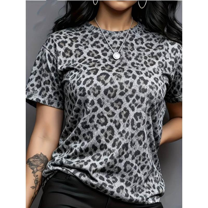 Leopard Print Women's T-Shirt Short Sleeved Tops Summer Casual Women's Crew-Neck Y2k Clothes T-Shirt Outdoor Street Elegant Top